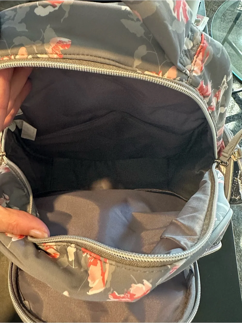 Bananafish Studio Floral Gray and Pinkish Peach Backpack Diaper Bag